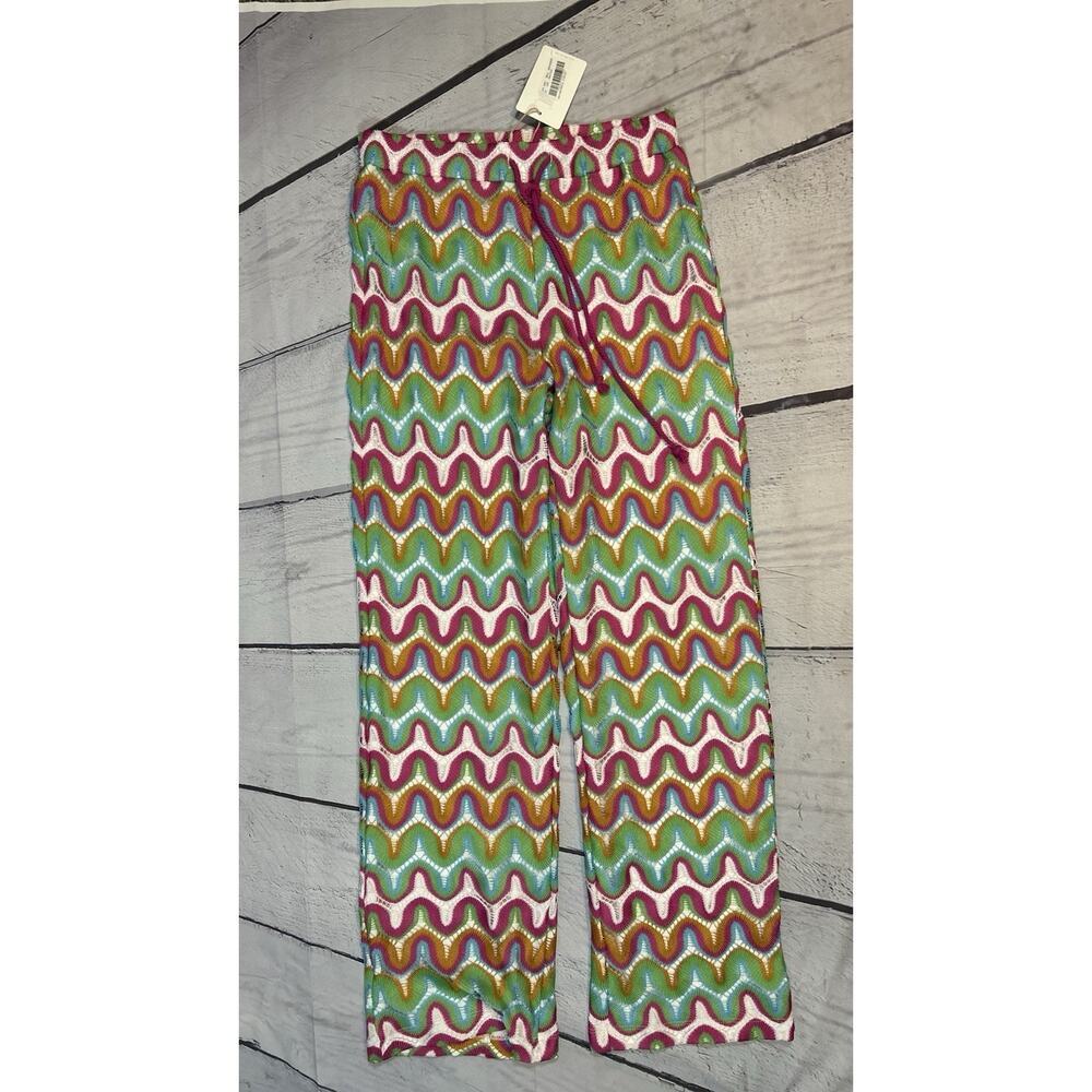 NWT Gianni Bini High Waisted Crochet Wide Leg Pants Multicolor Wave Pattern S